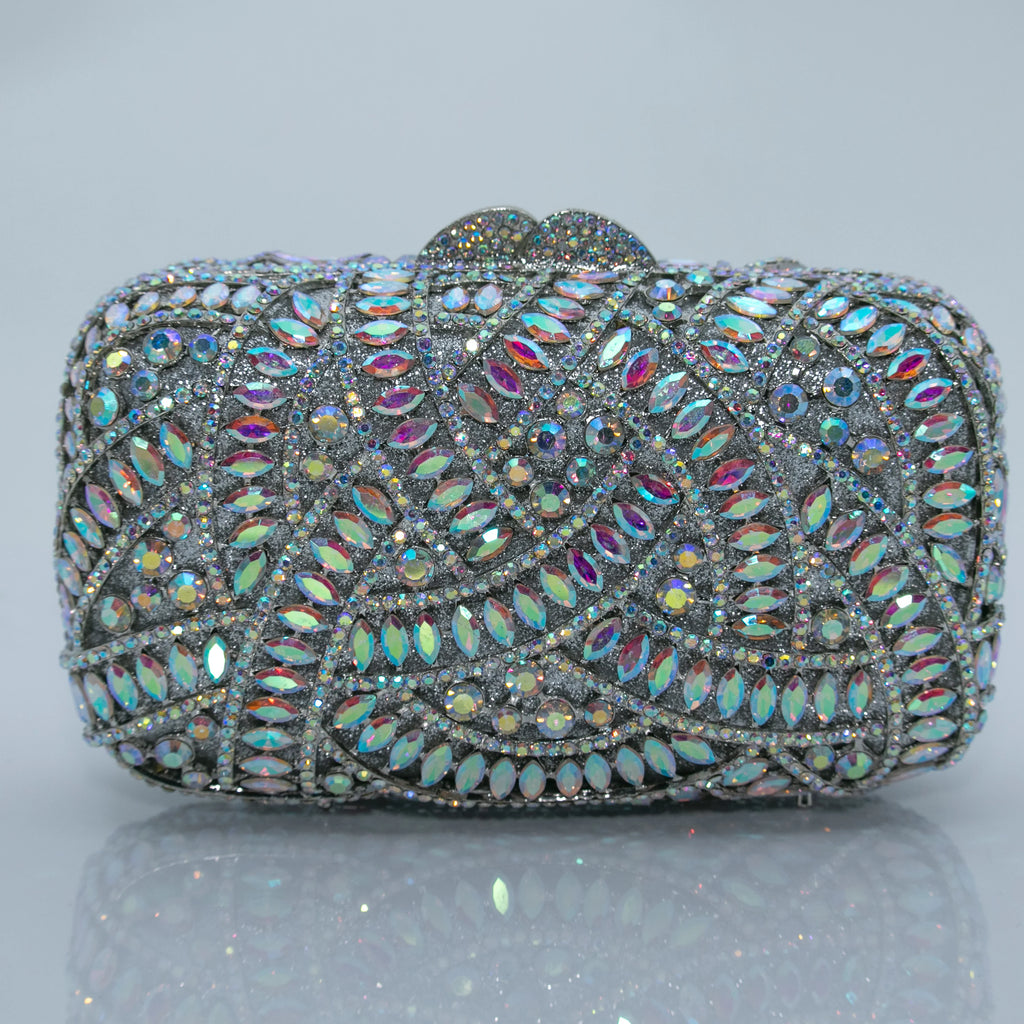 Blue Crystal Interwoven Rhinestone Hard Shell Evening Bag
