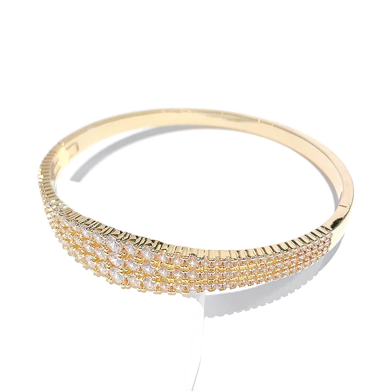 Elegant designer open bangle 18k gold plated brass cubic zircon bracelet