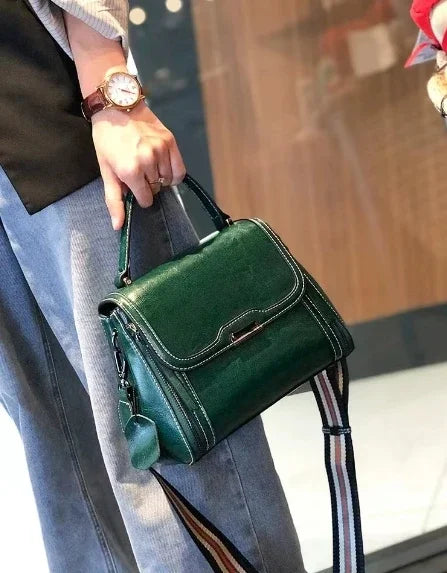 Women's Luxury Design Oil Wax Cowhide Leather Handbag