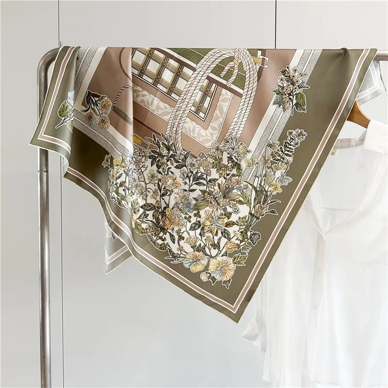 90 Silk Scarf Ladies 100% Real Silk Scarf Neckerchief Floral Fashion Elegant