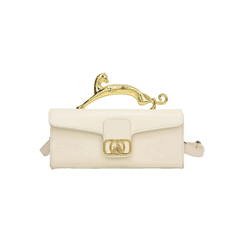 Women's Handbag Metal Handle Leather Trendy Design Crossbody Fashion Bag