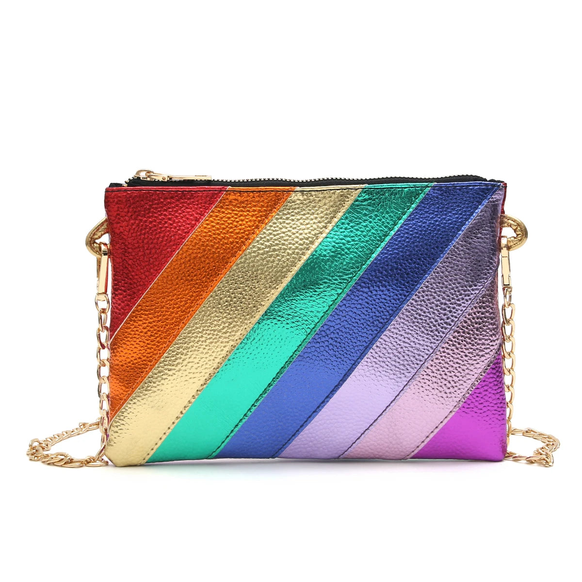 Metallic Color Stripes PU Leather Handbag Women's Square Clutch