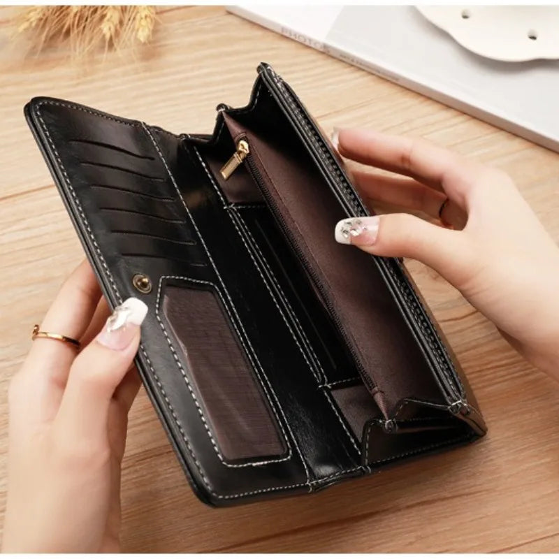 Long Leather Multi Card Slots Large Capacity Vintage Wallet