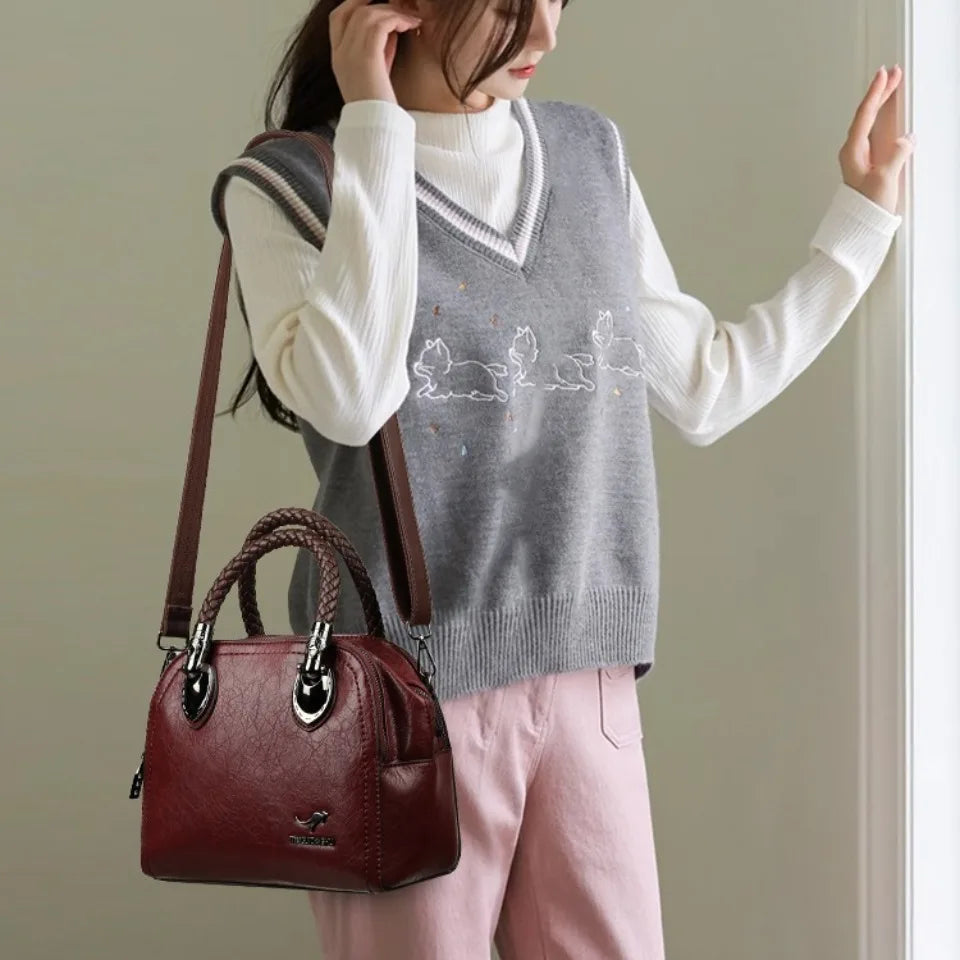 Retro Crossbody High Quality Leather Handbags Hand-woven Handle Luxury Design