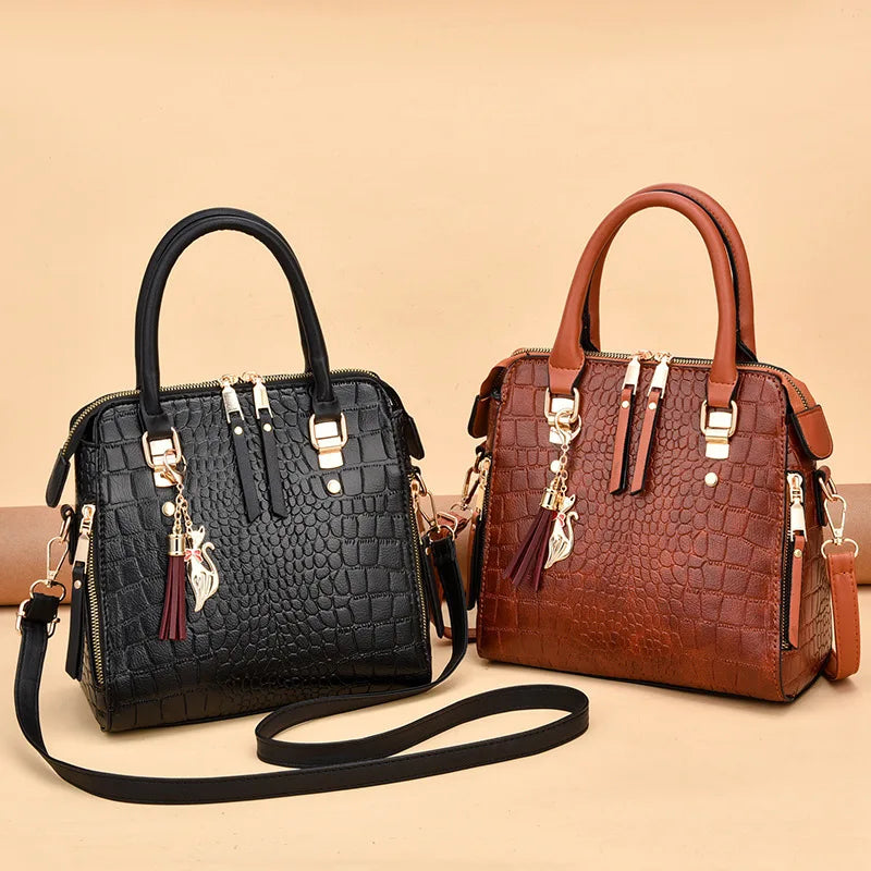 Luxury Design Alligator Handbags Big Capacity PU Leather Tassel Crossbody Bag