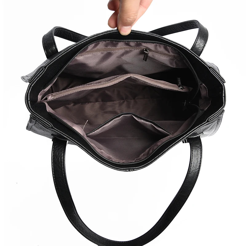 Big Retro Design PU Leather Shoulder Bags Trendy Female Handle Bag Lady Handbags