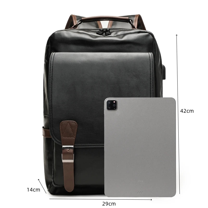 Retro Men's Backpack Soft Leather Fashion Large Capacity Laptop Backpack