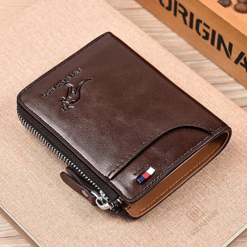 Mens Wallet Leather Business Card Holder Zipper Wallets