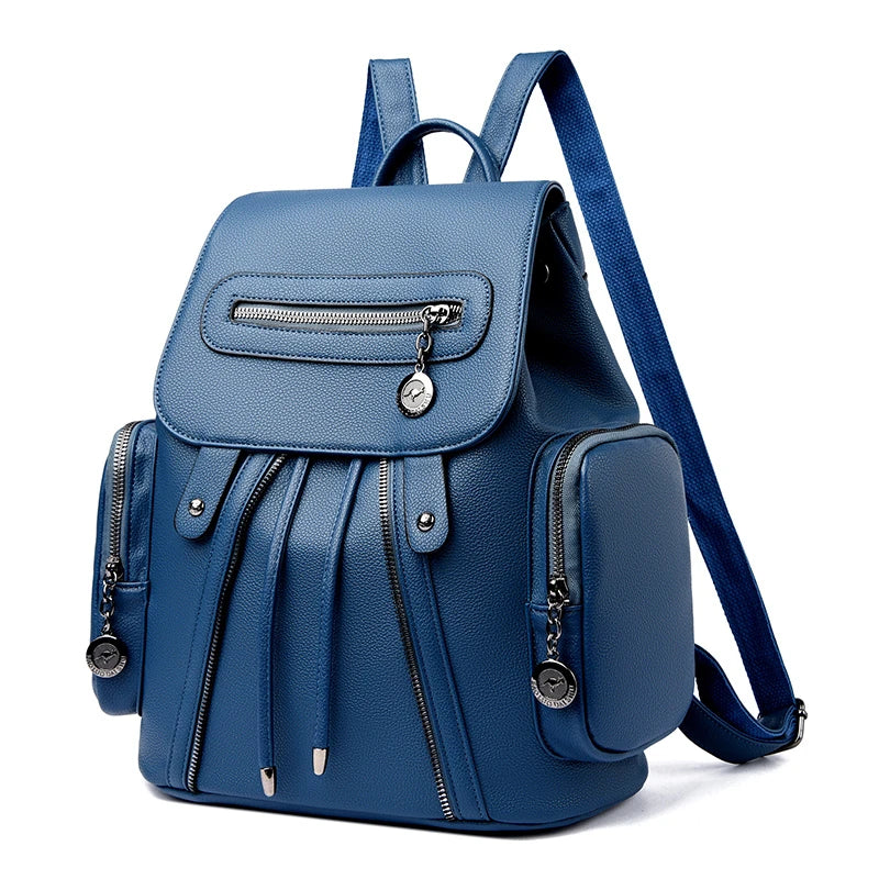 Fashion Backpack High Quality Leather Multi-pocket Rucksack