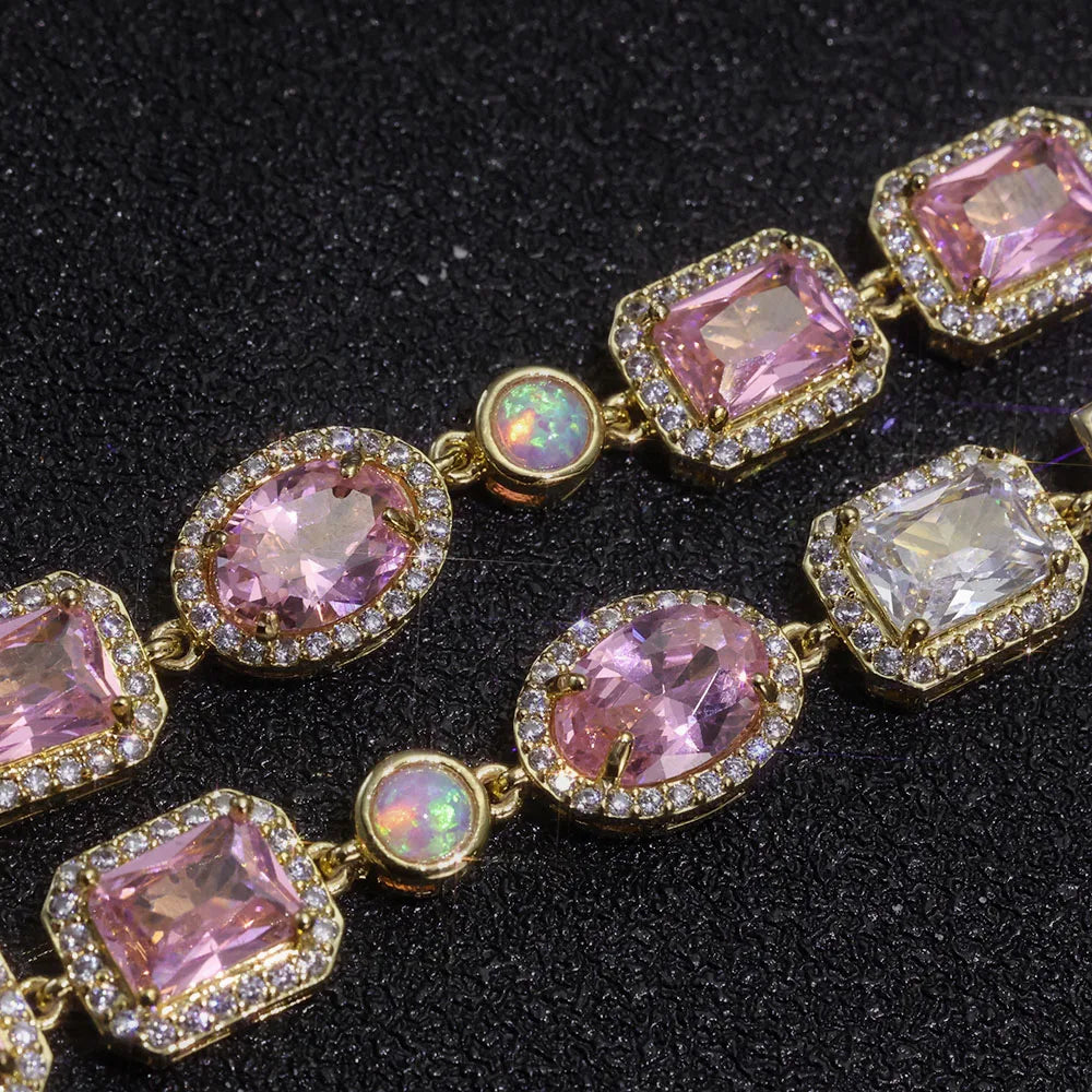 10mm Opal Custom CZ Stone Chain Silver Gold Plated Bracelet