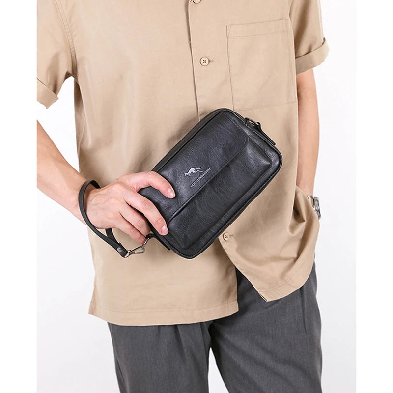 PU Leather Men's Clutch Long Wallet Mini Shoulder Bag