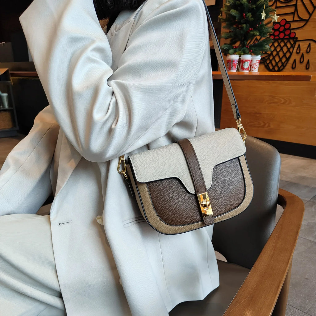 Luxury Style Saddle Bag Design Cowhide Leather Crossbody Bag