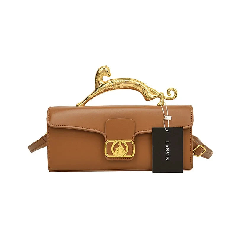 Women's Handbag Metal Handle Leather Trendy Design Crossbody Fashion Bag