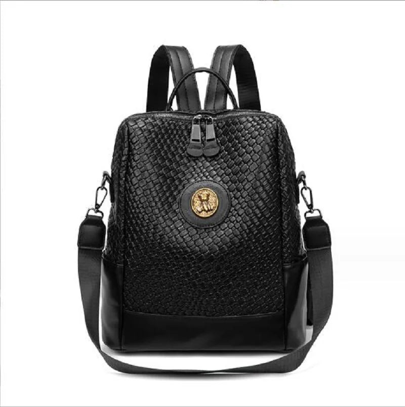 Fashion High Quality Woven Soft Leather Backpack Women Large Capacity Travel Bag