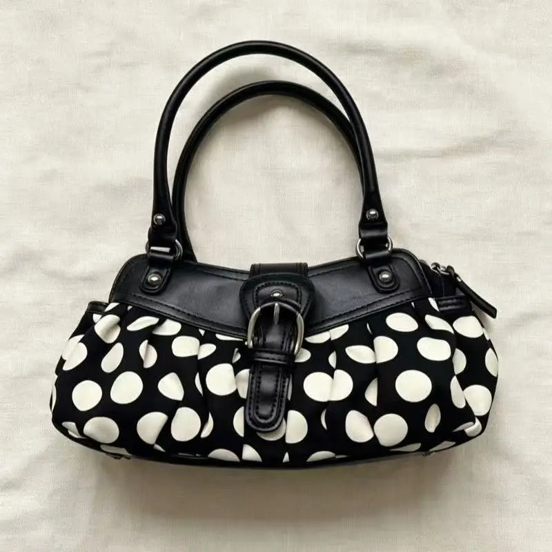 Stylish Pleated Retro Polka Dot Underarm Bag with Buckle Design