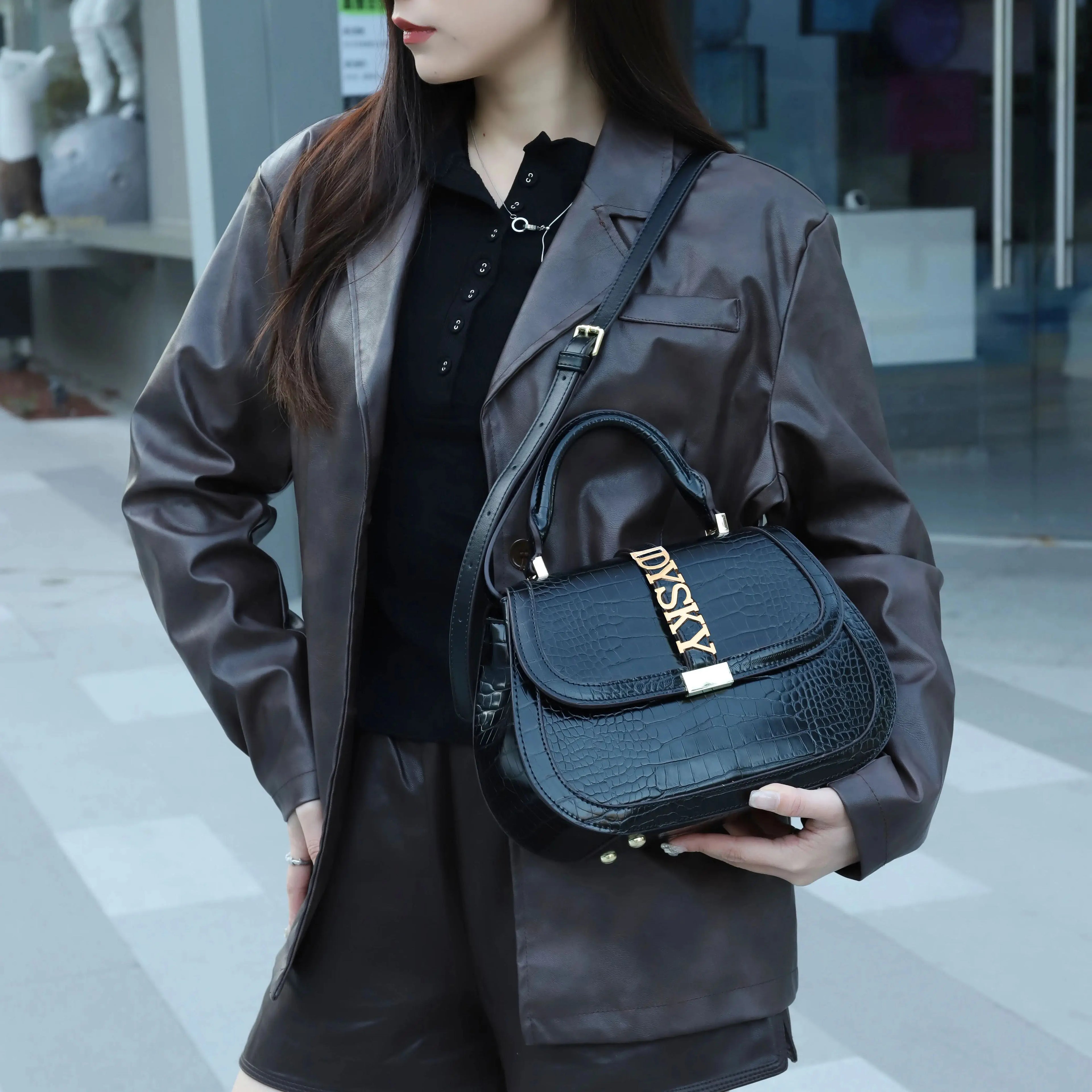 Ladies Fashion Quality Crocodile Pattern Shoulder Handbag