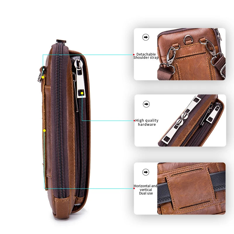 Genuine leather men's waist bag multifunctional phone bag
