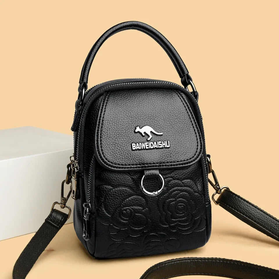 Vintage Floral Embossed Leather Mini Shoulder Bag Crossbody Handbag
