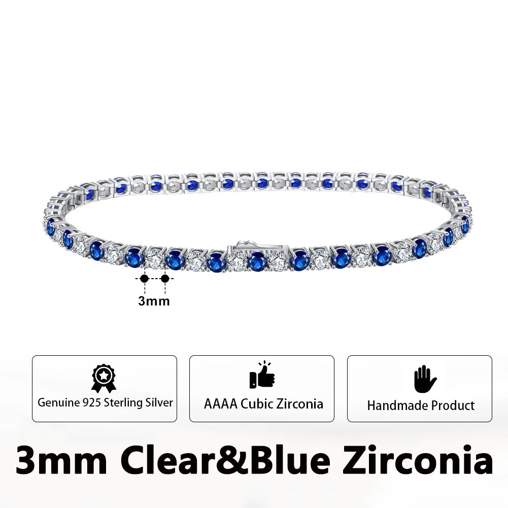 925 Sterling Silver 3mm Multicolor Zirconia Tennis Bracelet
