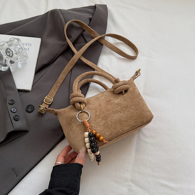 Women Small Suede Crossbody Retro Short Handle Bag