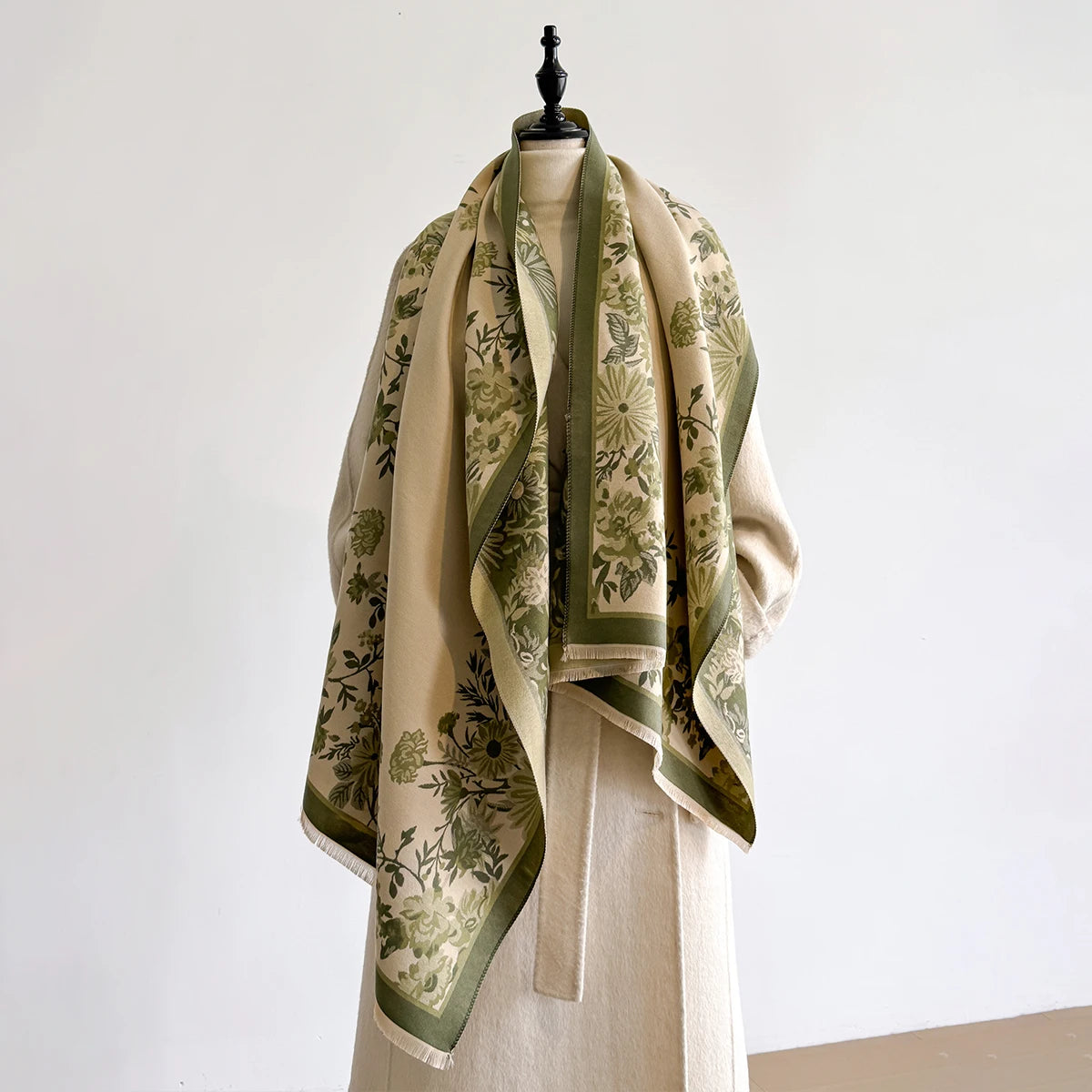 Women's Winter Warm Cashmere Shawl Flower Printed Scarf