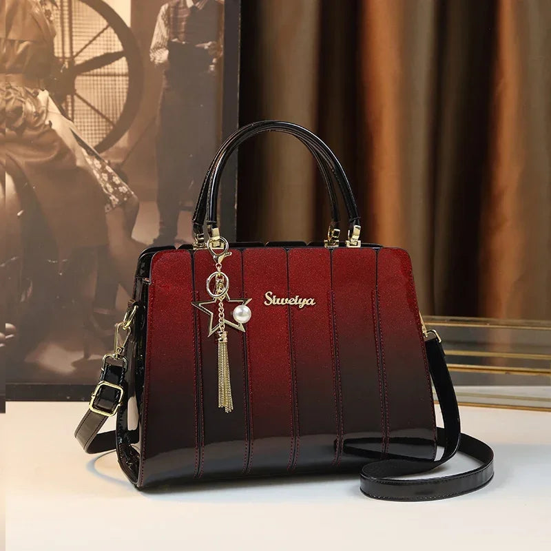 Gradient Color Patent Leather Handbag Patchwork Women's Bag Large Capacity Bag