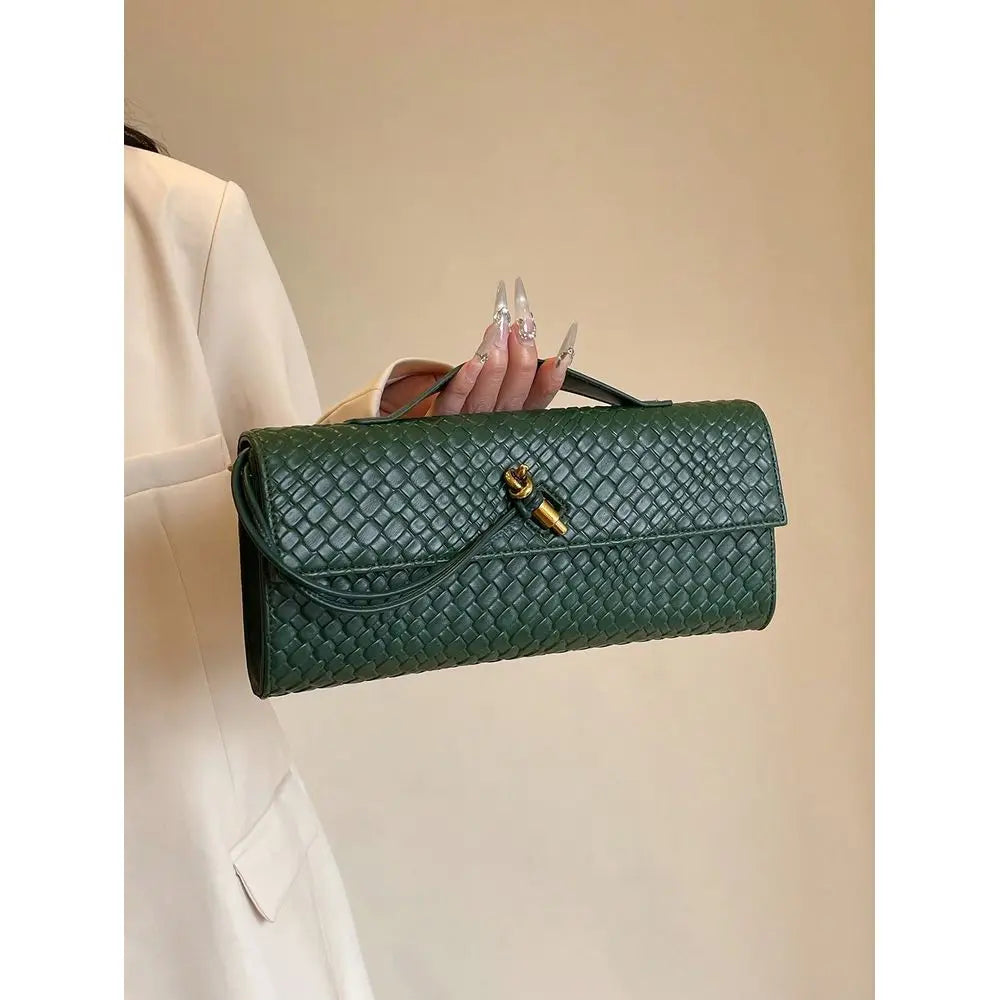Premium Solid Color PU Woven Texture Crossbody Bag
