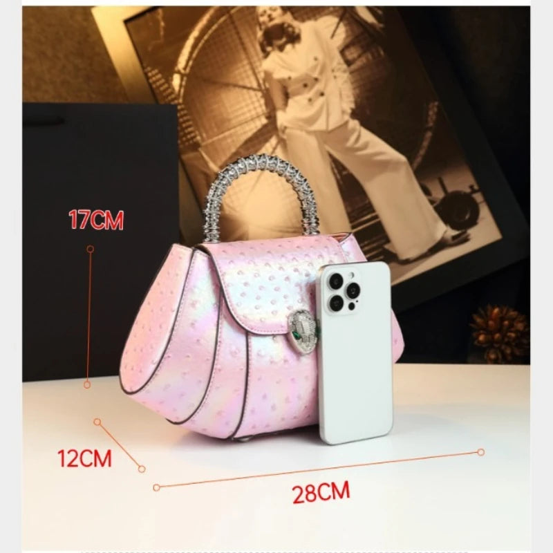 Stylish light luxury colorful unique shape ostrich pattern small square patchwork handbag