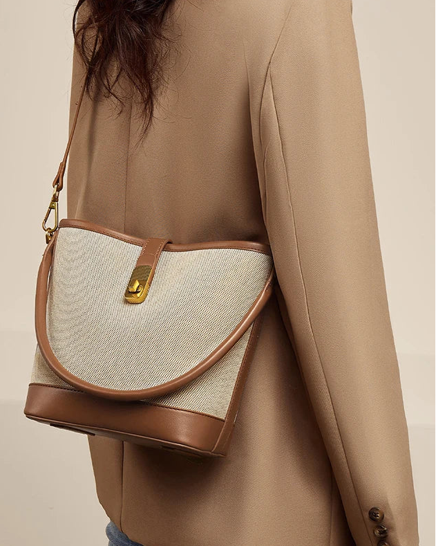 Women's Handbag PVC Leather Lady Bucket Bag Fashion Shoulder Bag Light Luxury