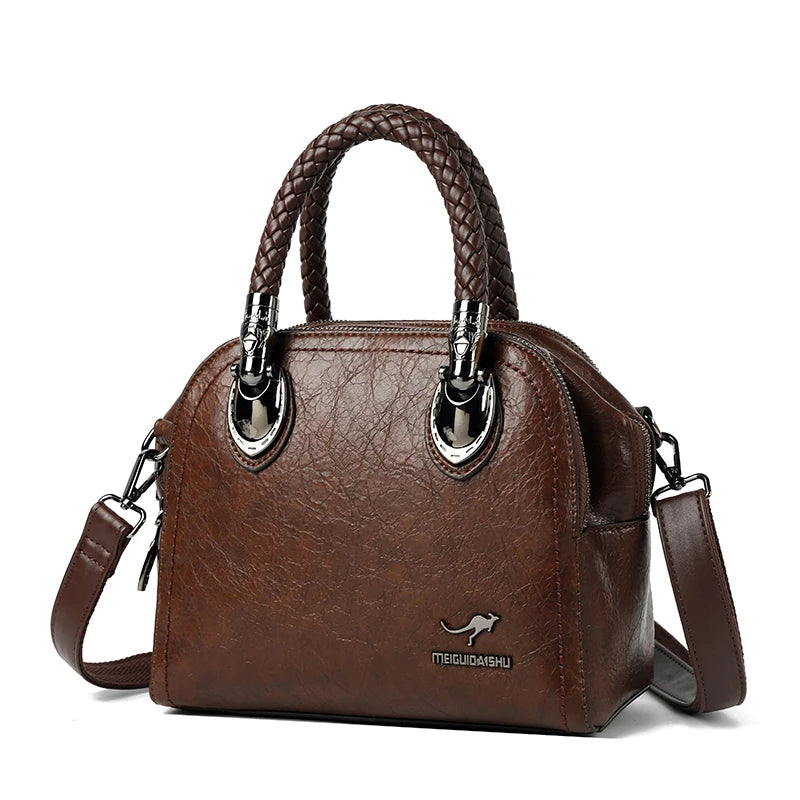 Retro Crossbody High Quality Leather Handbags Hand-woven Handle Luxury Design