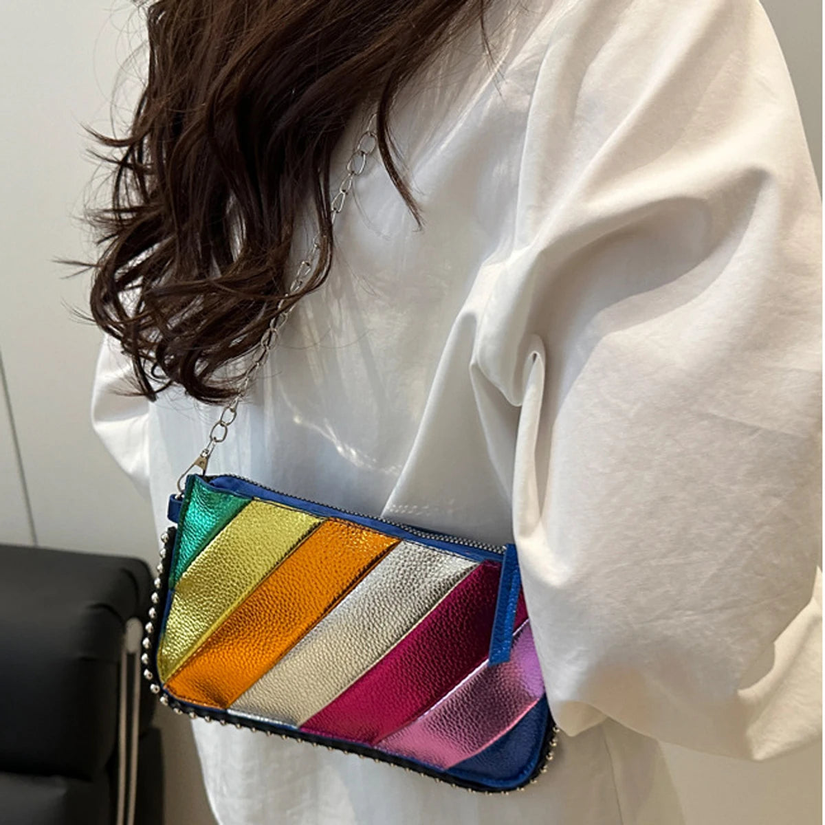 Rivet Shoulder Bag Contrast Rainbow Splice Crossbody Bag Designer Handbag Fashion