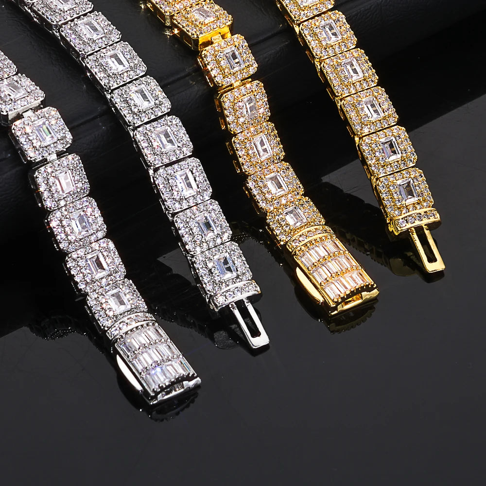 7.5mm High Quality Silver/Gold Plated Clustered Tennis Bracelet Jewelry Square Chain