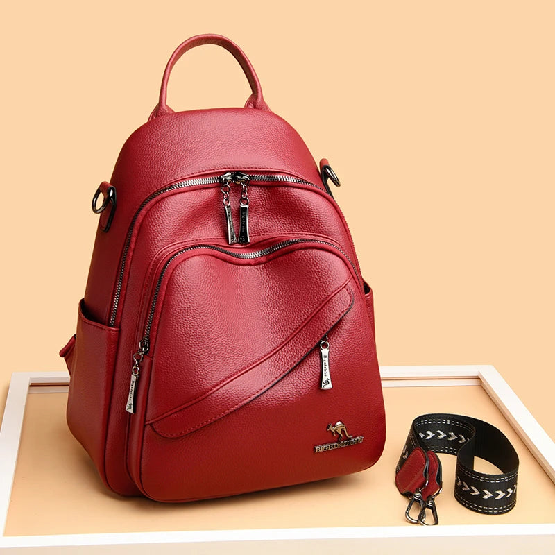 Fashion Backpack Women Shoulder Bag Soft Leather Rucksack