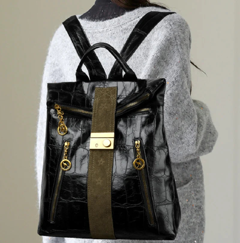 Fashion Luxury High Quality Leather Travel Backpacks Large Capacity Shoulder Bag