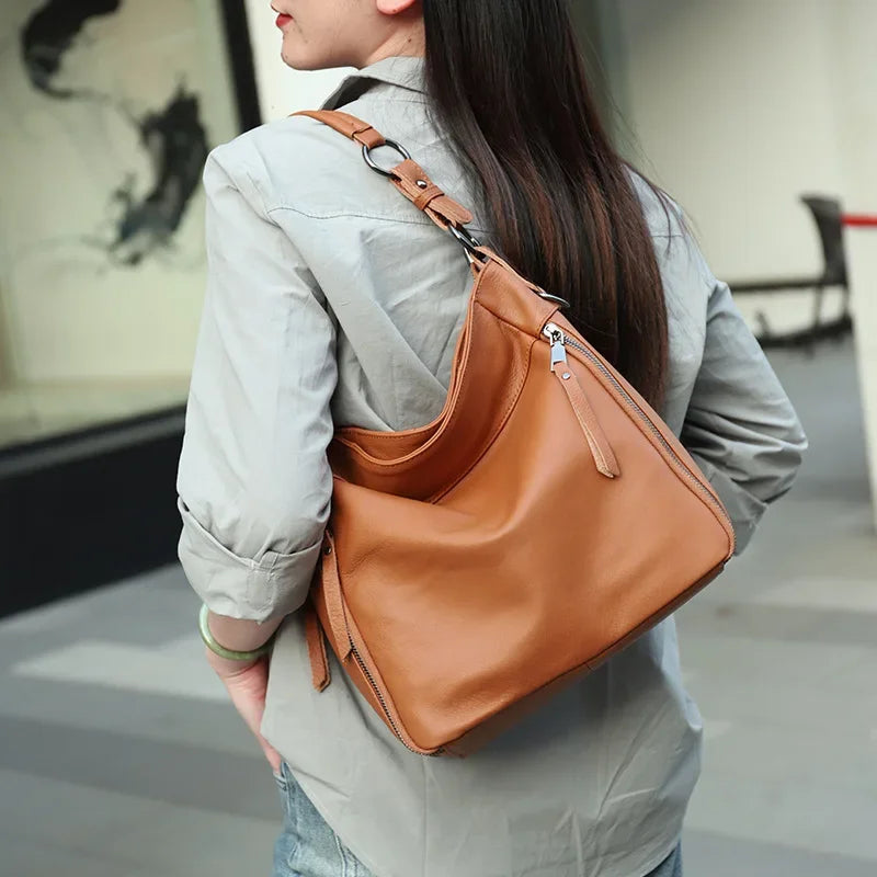 High Quality Women's Real Cow Leather Luxury Handbag Large Capacity Shoulder Bag