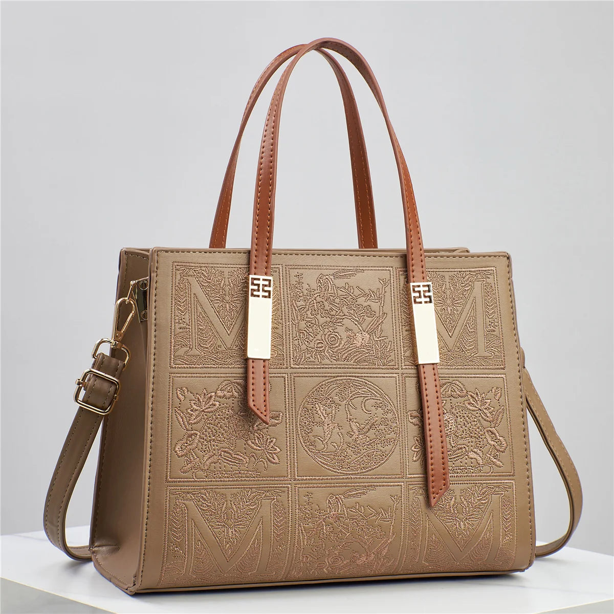 Embroidered Fashionable Handbag Square Single Shoulder PU Leather Crossbody Bag