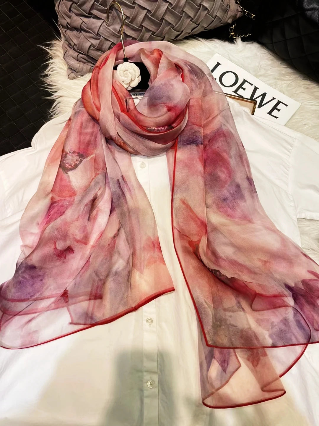 100% Silk Scarf Cape Fashion Floral Design Long Scarves