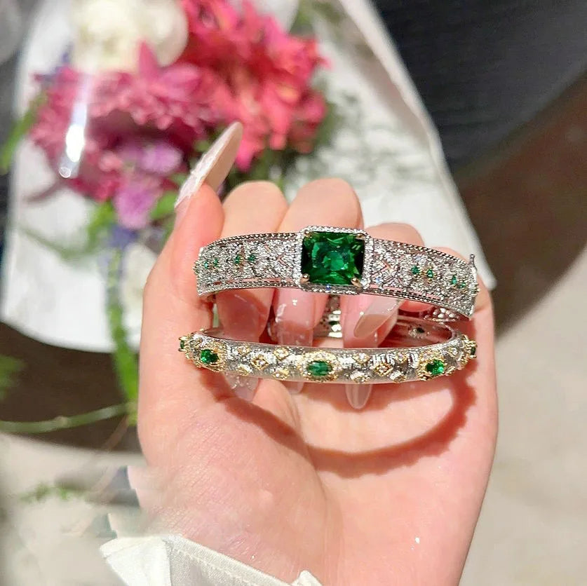 Gold plated 18K gold honeycomb green zircon bracelet