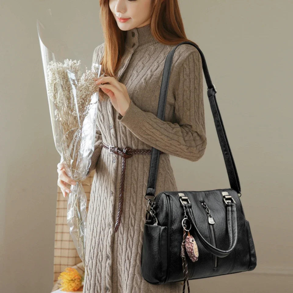 Luxury Design Top-Handle High Quality Leather Handbag Ladies Large Shoulder Bag