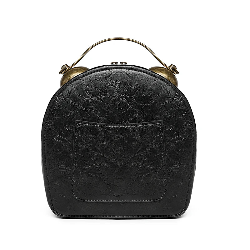 Retro Handbag Quirky Small Round Bag with Creative Clock