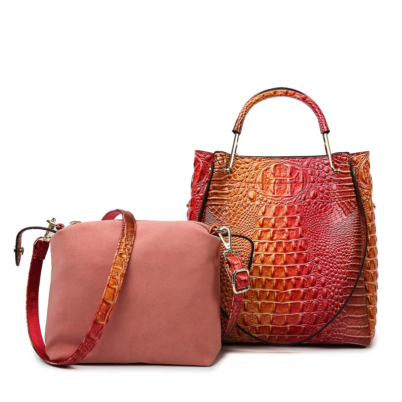 High quality crocodile pattern leather large capacity handbag