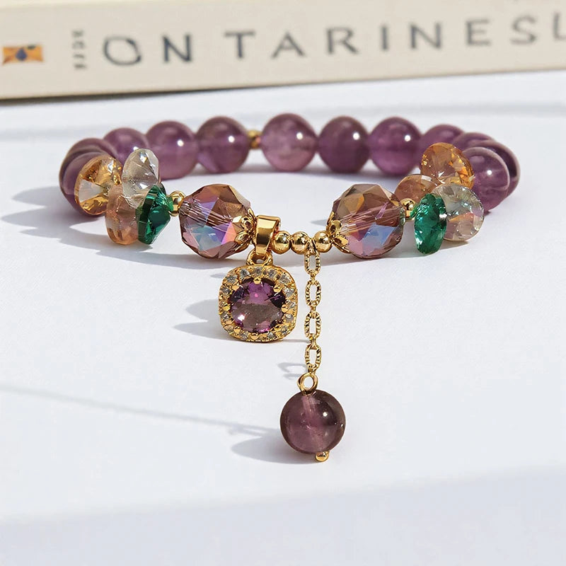 Natural Purple Crystal Bead Bracelet Niche Design Natural Stone Healing Bracelet as a Beautiful Symbolic Gift for Family Friends