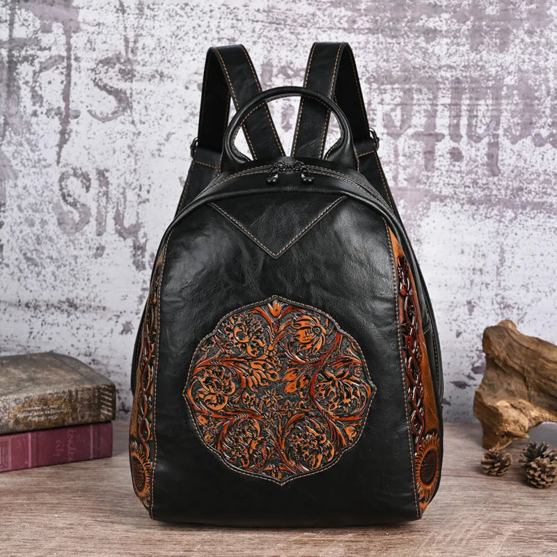 Vintage Tang Grass Embossed Leisure Travel Luxury Backpack