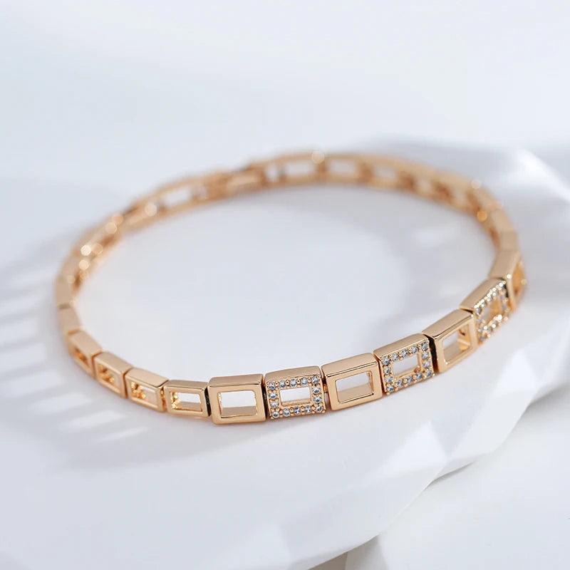 Fashion Rose Gold Square Link Bracelet Luxury Natural Zircon Fine Ethnic Jewelry