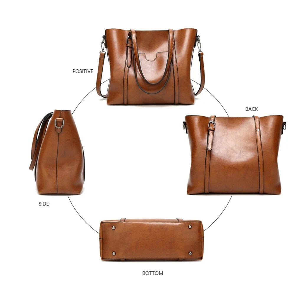 Shoulder Bag Oil Wax Leather Tote Crossbody Bag Satchel