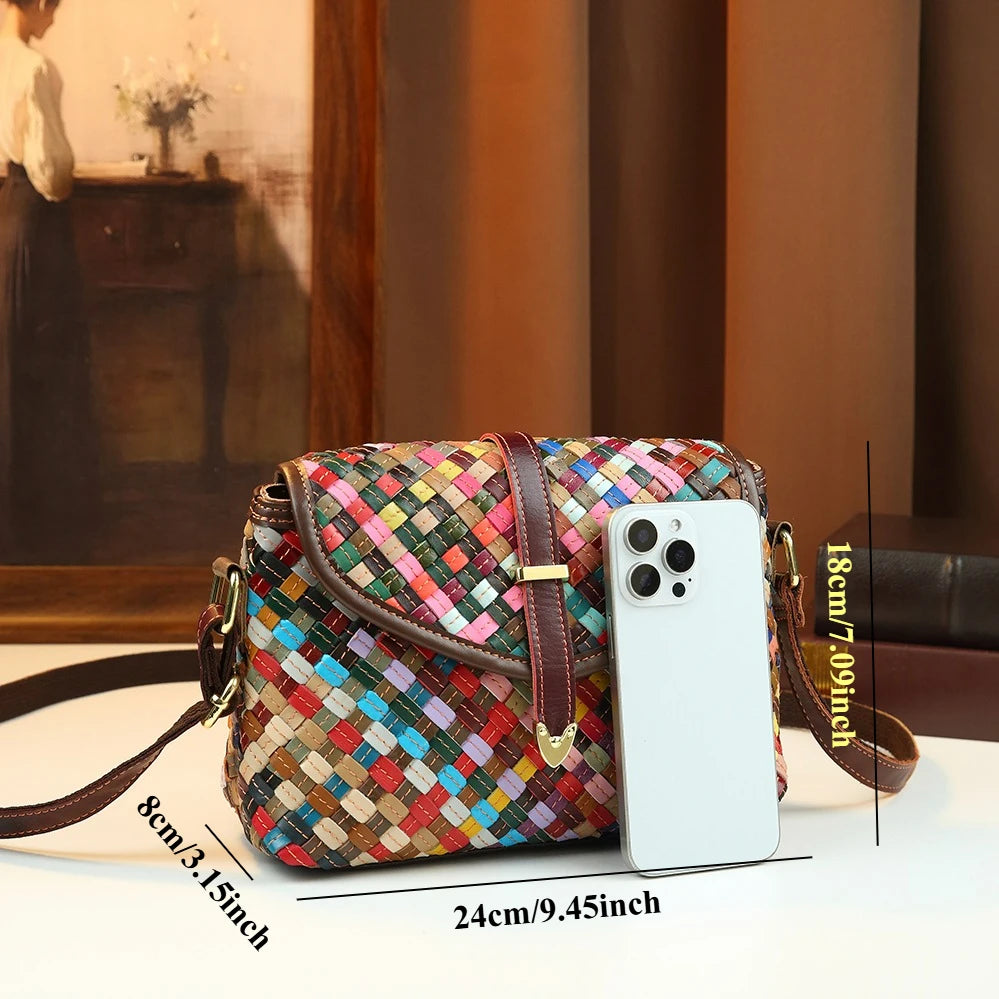 Crossbody bag rainbow hand woven genuine leather bag