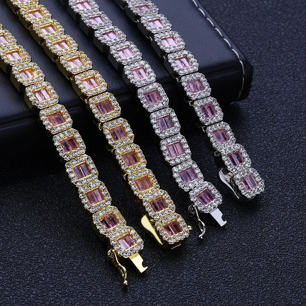 8mm Square Zirconia Brass Baguette Tennis Bracelet 18K Gold Plated Iced Out Jewelry