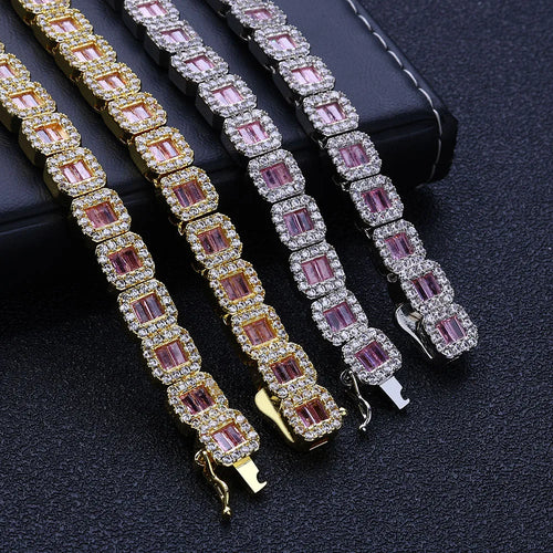 8mm Square Zirconia Brass Baguette Tennis Bracelet 18K Gold Plated Iced Out Jewelry