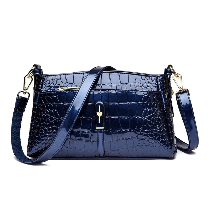 Luxury Patent Leather Handbag Crocodile Pattern Fashion