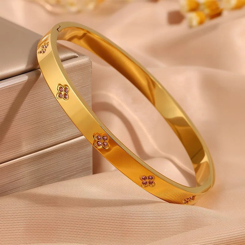 5/1pcs Sparkling Zirconia Inlaid Stainless Steel Bracelet